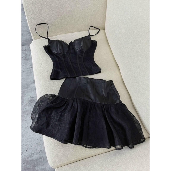 Set áo 2s + chân váy phối lưới thumb