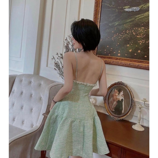 Váy tweed 2 dây kết ngọc 3 màu. thumb