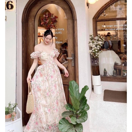 Maxi trễ vai thắt nơ lưng. thumb