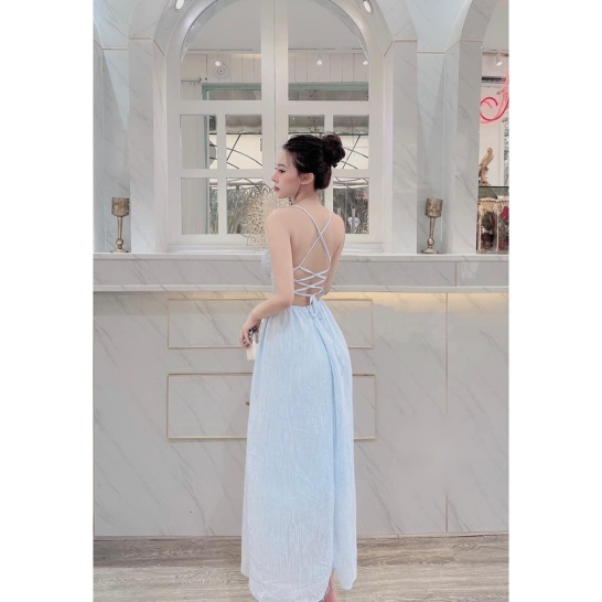 Maxi 2 dây voan đan dây lưng 3 màu. thumb