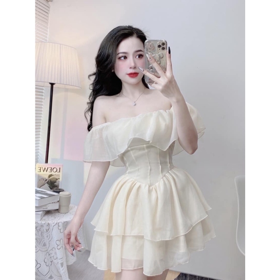 Váy tơ trễ vai 2 màu thumb