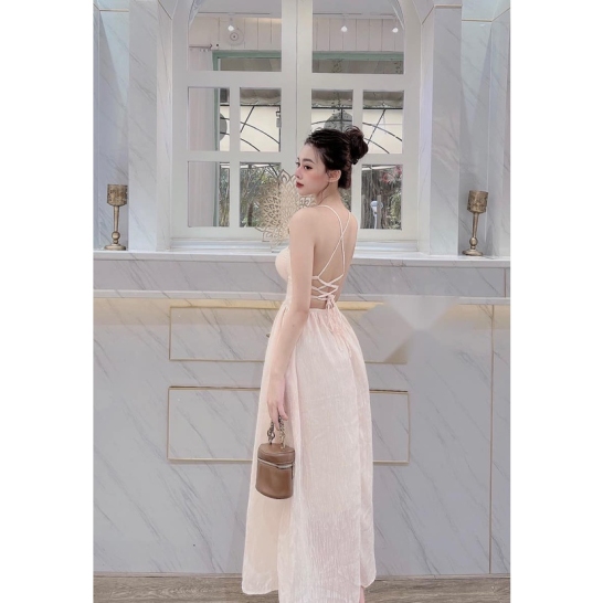 Maxi 2 dây voan đan dây lưng 3 màu. thumb