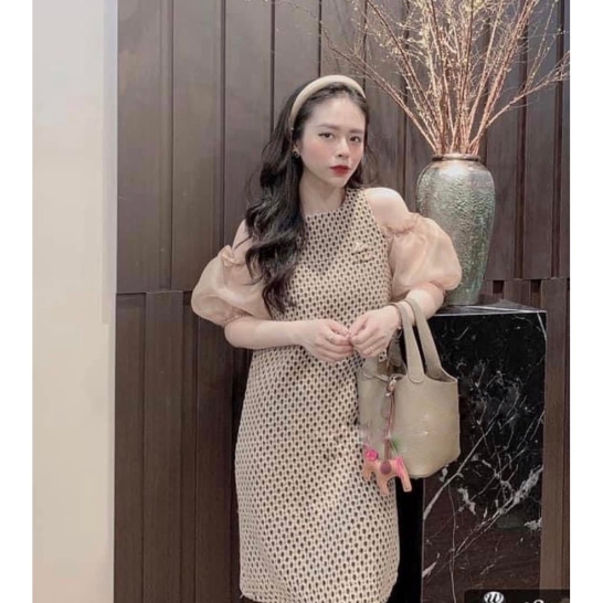 Váy dạ khoét vai tay tơ thumb