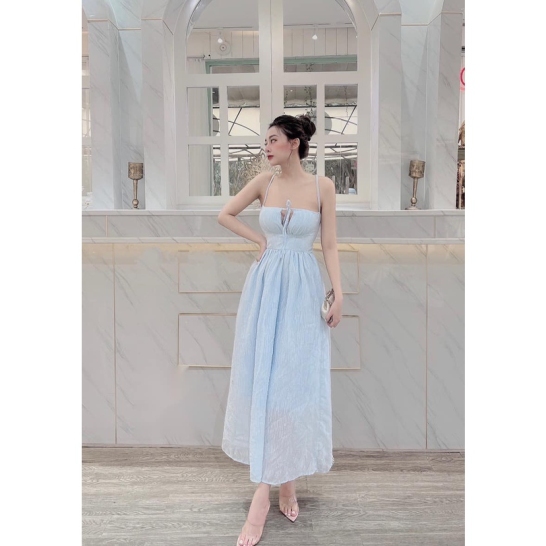 Maxi 2 dây voan đan dây lưng 3 màu. thumb