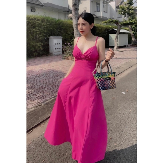 Váy chất thô dáng xoè cổ chữ V thumb