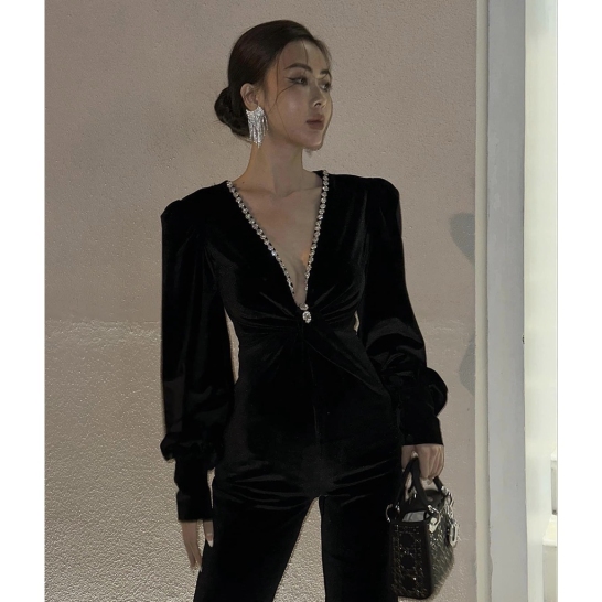 Jumpsuit nhung đá thumb