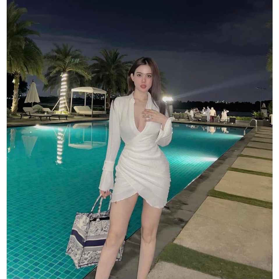 Váy sơ mi đắp cheo trắng