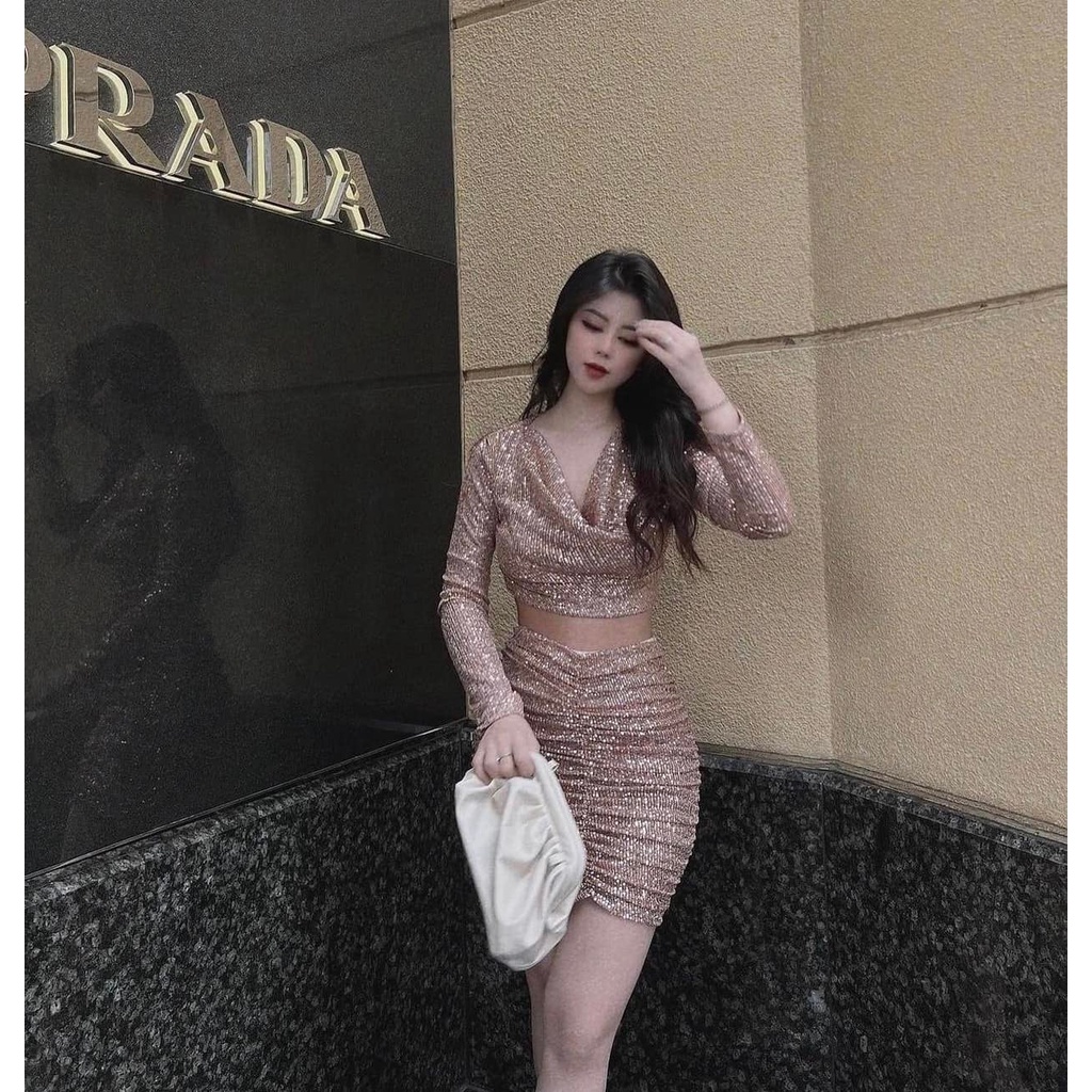 Set áo + chân váy nhũ