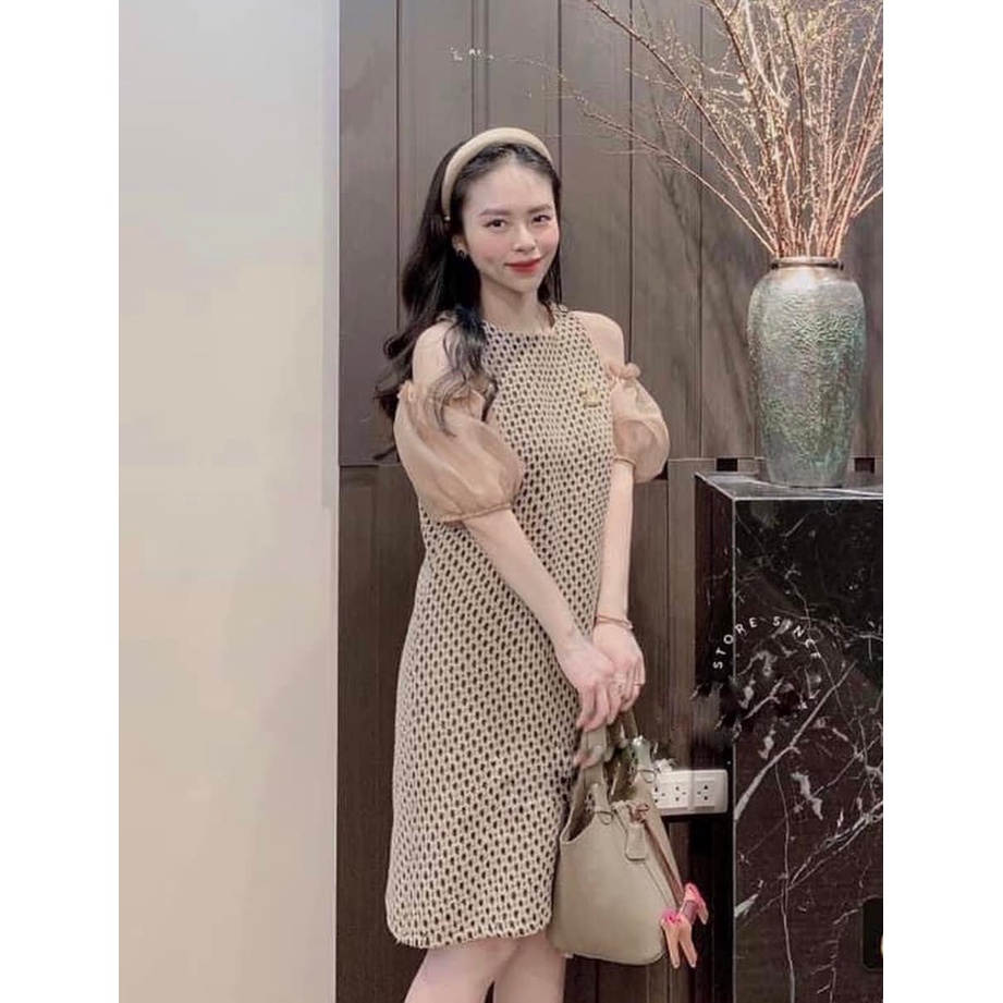 Váy dạ khoét vai tay tơ