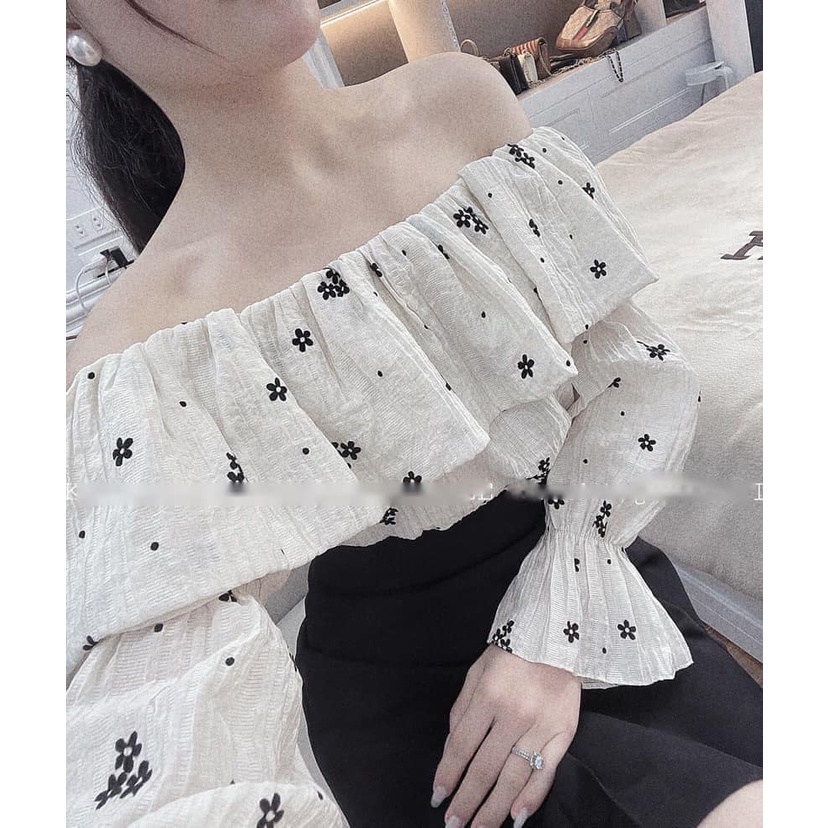 Set áo trễ vai hoa bi