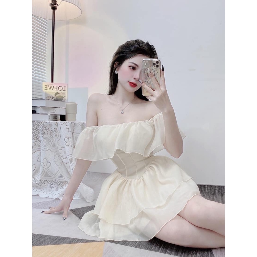 Váy tơ trễ vai 2 màu