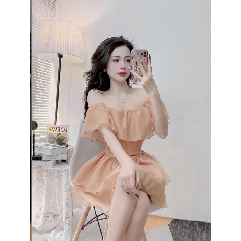 Váy tơ trễ vai 2 màu