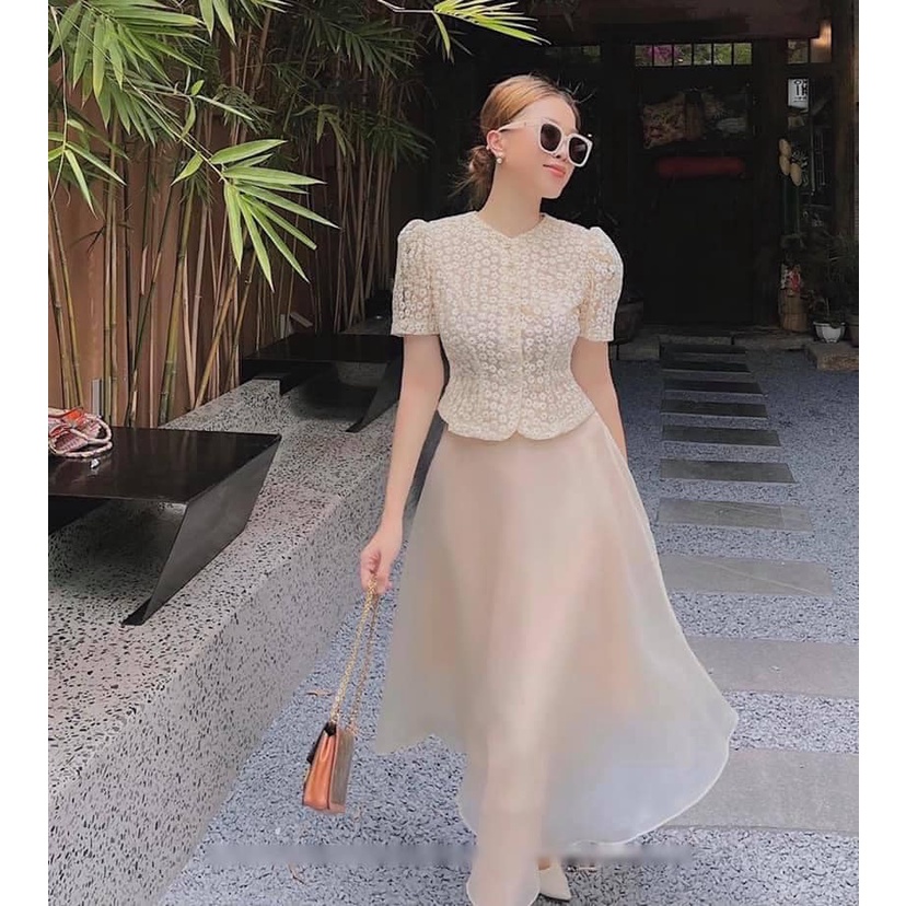 Set hồng ren cv voan