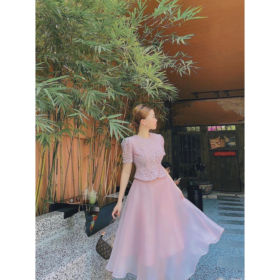 Set hồng ren cv voan