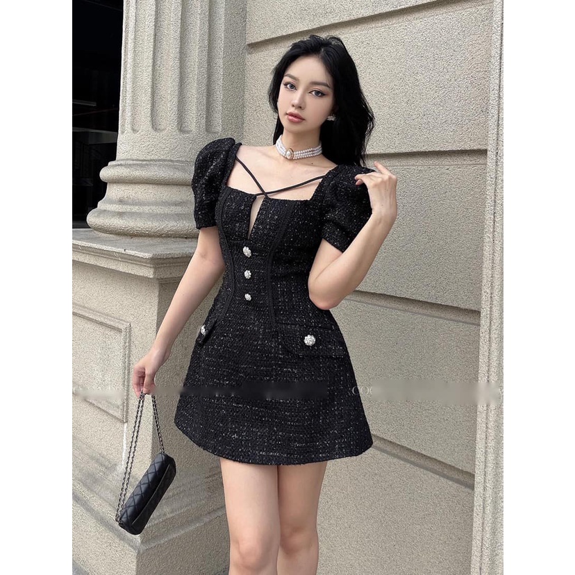 Váy dạ đá dây chéo