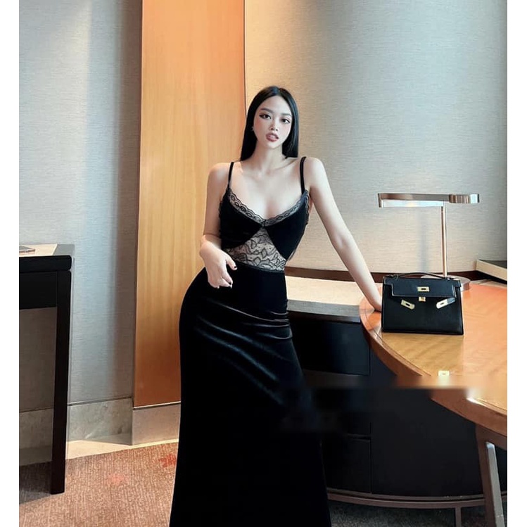 Váy nhung ren 2 dây