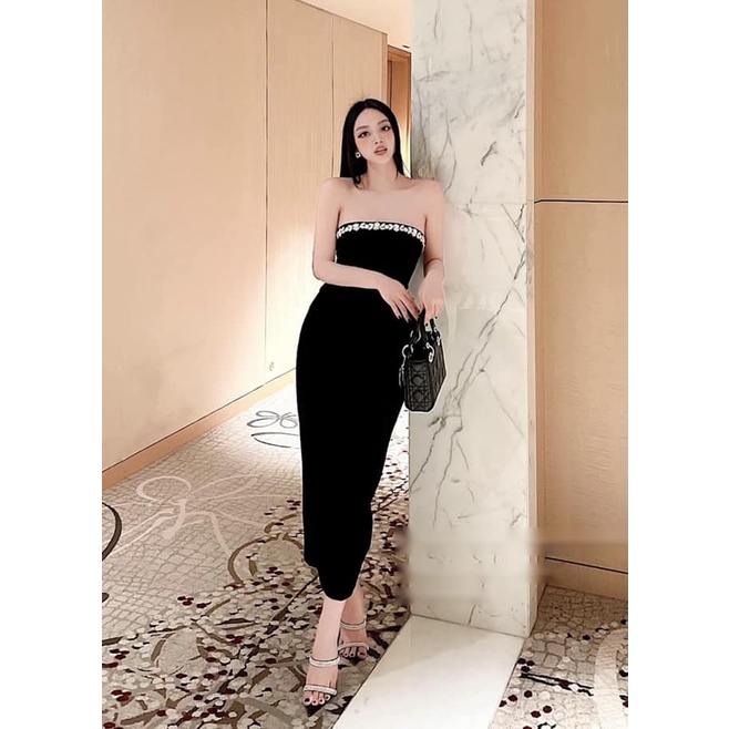 Váy nhung viền đá