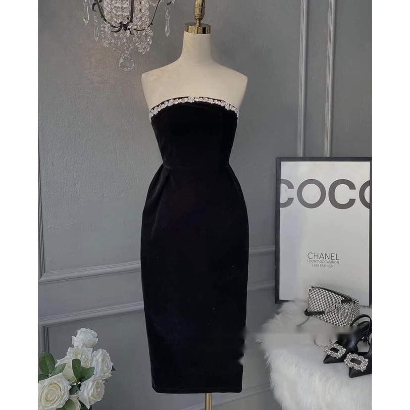 Váy nhung viền đá