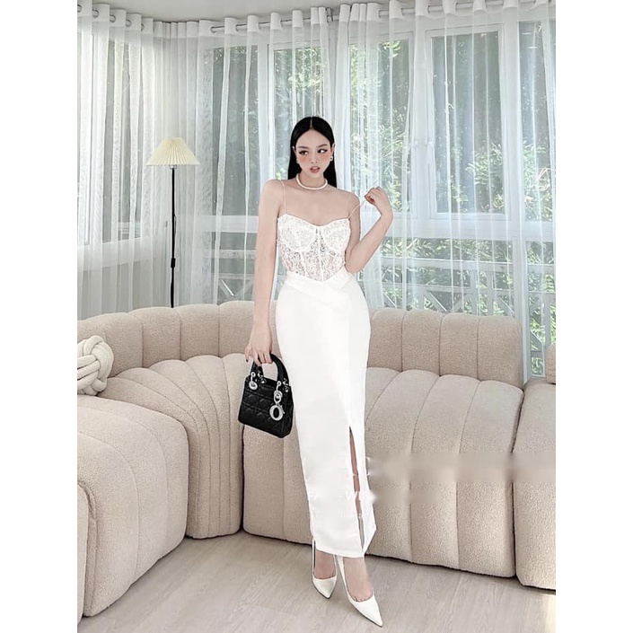 Set áo ren + cv lệch tafta 2 màu