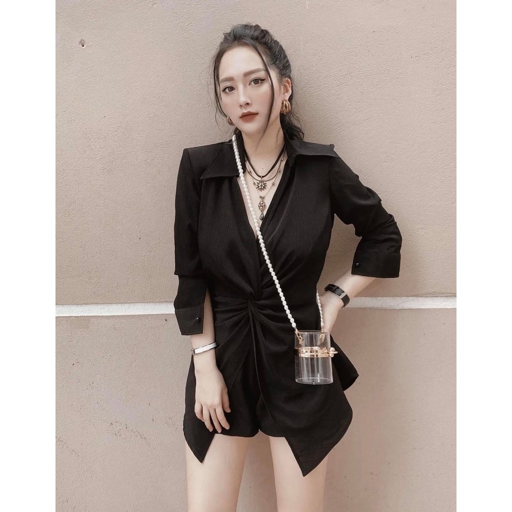 Set sơ mi xoắn eo 2 màu