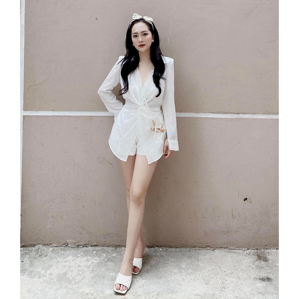 Set sơ mi xoắn eo 2 màu