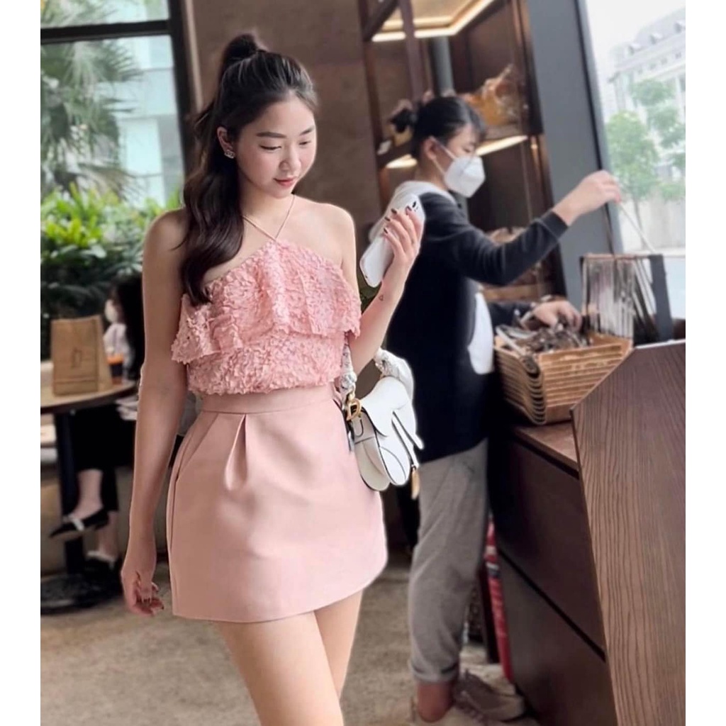 Set yếm ren + CV tafta 2 màu