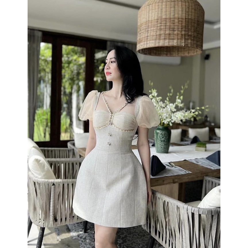 Váy dạ yếm cổ tay tơ