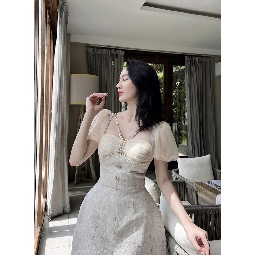 Váy dạ yếm cổ tay tơ