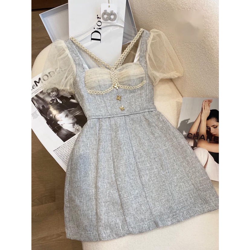 Váy dạ yếm cổ tay tơ