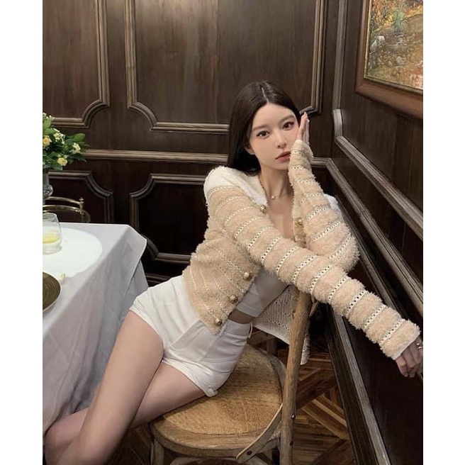 Áo khoác kẻ hai màu QCCC