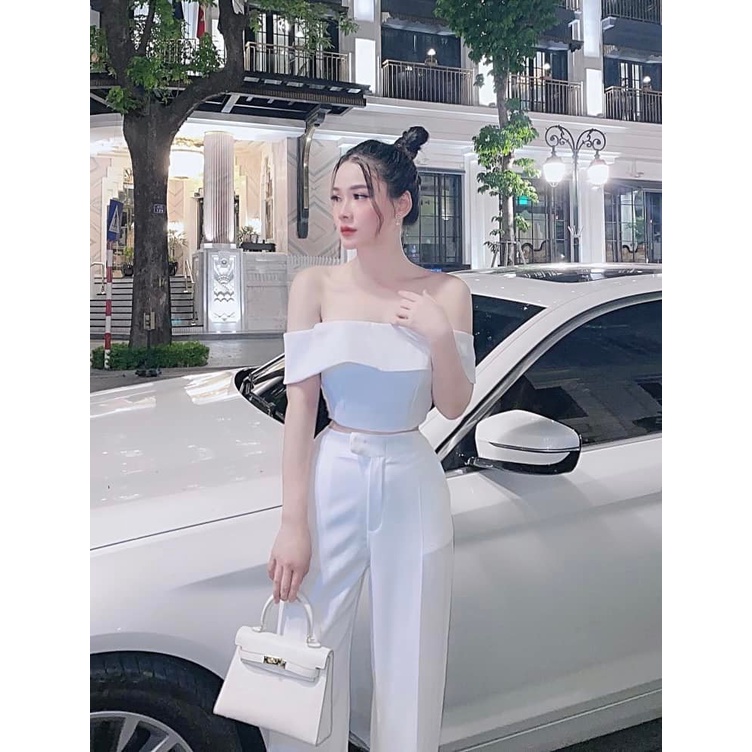 Set áo trễ vai + quần tây